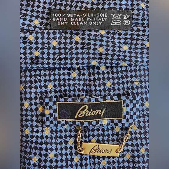 Brioni Silk Tie Blue and Black Hand Made in Italy Gold chain link - Picture 2 of 4